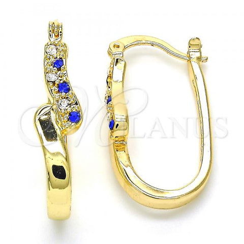 Oro Laminado Small Hoop, Gold Filled Style with Sapphire Blue and White Crystal, Polished, Golden Finish, 02.100.0075.15