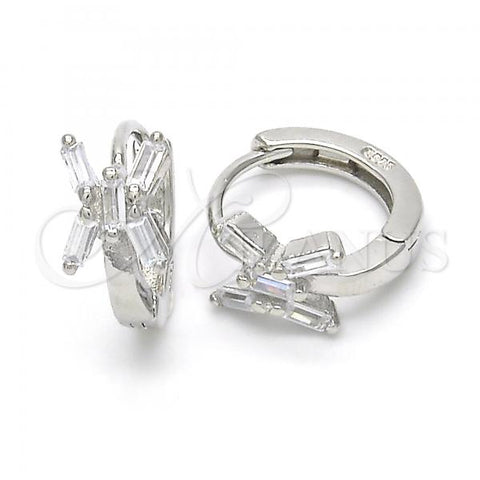 Sterling Silver Huggie Hoop, with White Cubic Zirconia, Polished, Rhodium Finish, 02.175.0157.15