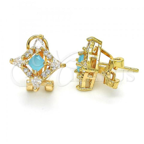 Oro Laminado Stud Earring, Gold Filled Style Teardrop Design, with Aqua Blue and White Cubic Zirconia, Polished, Golden Finish, 02.217.0081.5 *PROMO*