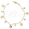 Oro Laminado Charm Bracelet, Gold Filled Style Smile Design, with White Cubic Zirconia, Polished, Golden Finish, 03.63.1062.07
