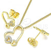 Oro Laminado Earring and Pendant Adult Set, Gold Filled Style Heart Design, with White Micro Pave, Polished, Golden Finish, 10.156.0322