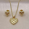 Oro Laminado Earring and Pendant Adult Set, Gold Filled Style Heart Design, with White Cubic Zirconia, Polished, Golden Finish, 10.156.0486