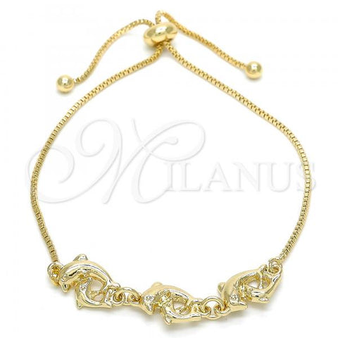 Oro Laminado Adjustable Bolo Bracelet, Gold Filled Style Dolphin Design, Polished, Golden Finish, 03.63.1884.12