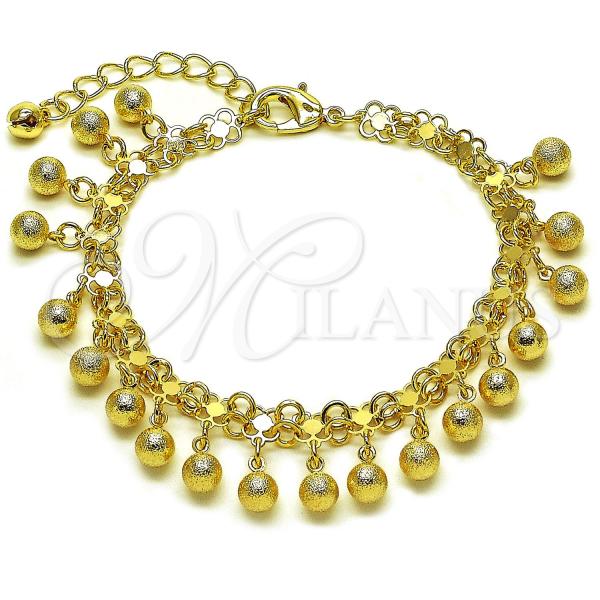 Oro Laminado Charm Bracelet, Gold Filled Style Ball Design, Matte Finish, Golden Finish, 03.331.0328.07