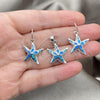Sterling Silver Earring and Pendant Adult Set, Star Design, with Bermuda Blue Opal, Polished, Silver Finish, 10.391.0003