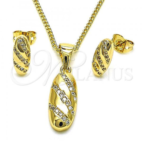 Oro Laminado Earring and Pendant Adult Set, Gold Filled Style with White Micro Pave, Polished, Golden Finish, 10.342.0099