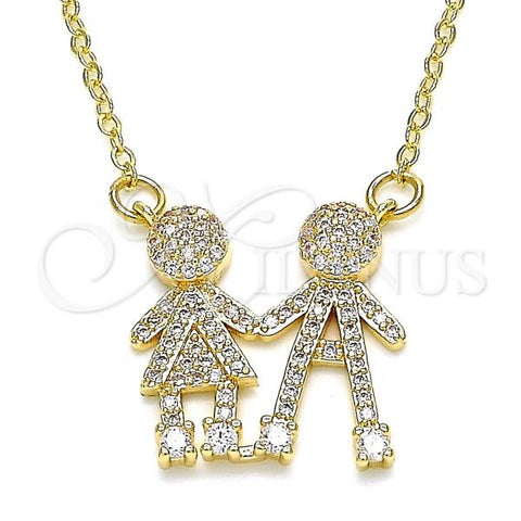 Oro Laminado Pendant Necklace, Gold Filled Style Little Boy and Little Girl Design, with White Micro Pave, Polished, Golden Finish, 04.94.0032.18