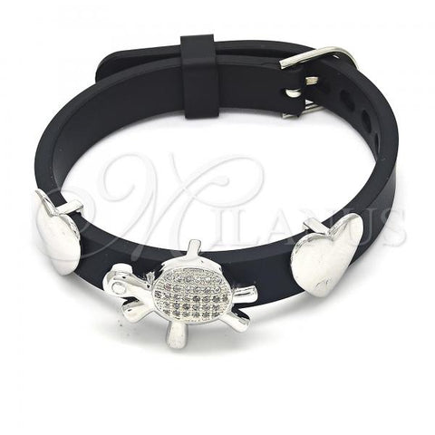 Rhodium Plated Fancy Bracelet, Turtle and Heart Design, with White Micro Pave, Polished, Rhodium Finish, 03.63.1926.1.08