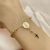 Oro Laminado Bracelet Rosary, Gold Filled Style San Benito and Cross Design, Polished, Golden Finish, 09.213.0013.08