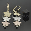 Oro Laminado Long Earring, Gold Filled Style Star Design, with White Cubic Zirconia, Diamond Cutting Finish, Tricolor, 5.072.005