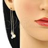 Oro Laminado Threader Earring, Gold Filled Style key Design, with White Micro Pave, Polished, Golden Finish, 02.210.0545