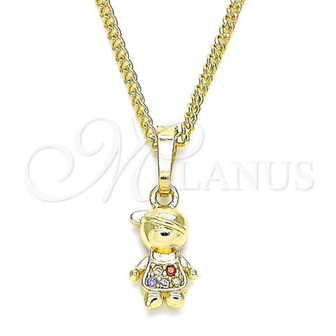 Oro Laminado Pendant Necklace, Gold Filled Style Little Boy Design, with Multicolor Micro Pave, Polished, Golden Finish, 04.316.0002.1.20