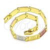 Oro Laminado Solid Bracelet, Gold Filled Style Greek Key Design, Polished, Tricolor, 03.102.0063.08