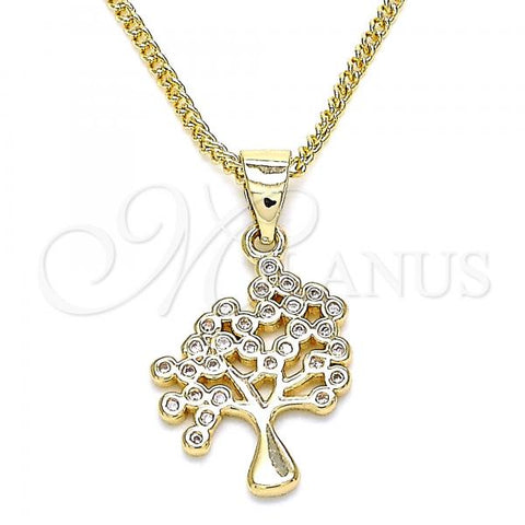 Oro Laminado Pendant Necklace, Gold Filled Style Tree Design, with White Micro Pave, Polished, Golden Finish, 04.156.0314.20