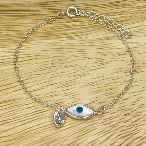 Sterling Silver Fancy Bracelet, Evil Eye Design, with Ivory Crystal, Polished, Silver Finish, 03.401.0005.07
