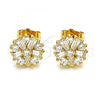 Oro Laminado Stud Earring, Gold Filled Style Flower Design, with White Cubic Zirconia, Polished, Golden Finish, 02.387.0086