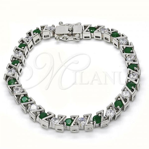 Rhodium Plated Tennis Bracelet, with Green and White Cubic Zirconia, Polished, Rhodium Finish, 03.210.0078.6.08