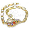 Oro Laminado Fancy Bracelet, Gold Filled Style Peacock Design, with Multicolor Cubic Zirconia, Polished, Golden Finish, 03.63.2125.2.07