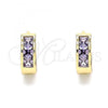 Oro Laminado Huggie Hoop, Gold Filled Style with Amethyst Cubic Zirconia, Polished, Golden Finish, 02.210.0638.3.12