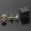 Oro Laminado Stud Earring, Gold Filled Style Flower Design, with White Crystal, Orange Enamel Finish, Golden Finish, 02.64.0332 *PROMO*
