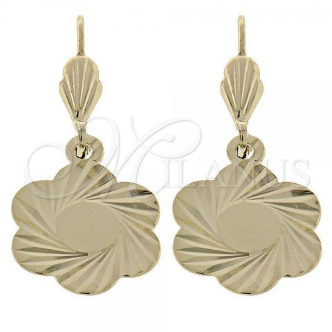 Oro Laminado Dangle Earring, Gold Filled Style Flower Design, Diamond Cutting Finish, Golden Finish, 5.098.015