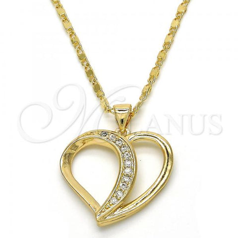 Oro Laminado Pendant Necklace, Gold Filled Style Heart Design, with White Cubic Zirconia, Polished, Golden Finish, 04.99.0038.18