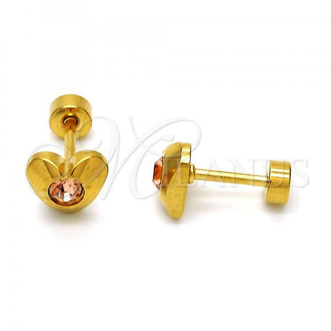 Stainless Steel Stud Earring, Heart Design, with Dark Champagne Crystal, Polished, Golden Finish, 02.271.0004.6