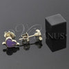 Oro Laminado Stud Earring, Gold Filled Style Heart Design, Purple Enamel Finish, Golden Finish, 02.64.0287 *PROMO*