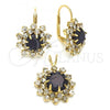 Oro Laminado Earring and Pendant Adult Set, Gold Filled Style Flower Design, with Multicolor Cubic Zirconia, Polished, Golden Finish, 5.057.001.1