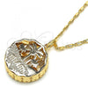 Oro Laminado Pendant Necklace, Gold Filled Style Tree Design, with White Cubic Zirconia, Diamond Cutting Finish, Golden Finish, 04.106.0036.20