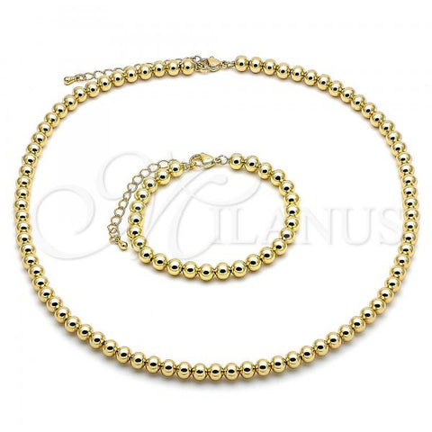 Oro Laminado Necklace and Bracelet, Gold Filled Style Ball Design, Polished, Golden Finish, 06.341.0006