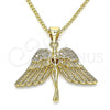 Oro Laminado Pendant Necklace, Gold Filled Style Angel Design, with White Micro Pave, Polished, Golden Finish, 04.342.0016.20
