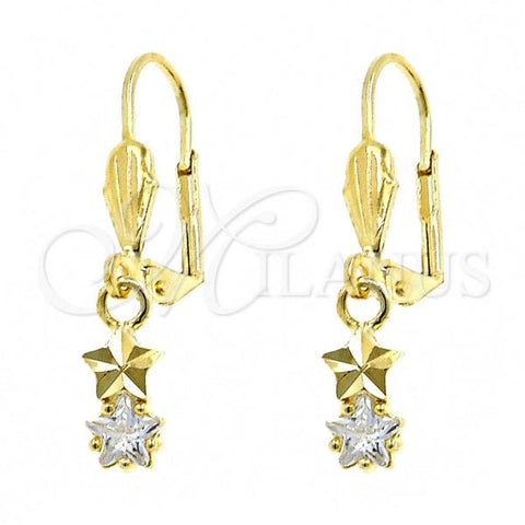 Oro Laminado Dangle Earring, Gold Filled Style Star Design, with White Cubic Zirconia, Polished, Golden Finish, 02.63.2447
