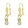 Oro Laminado Dangle Earring, Gold Filled Style Star Design, with White Cubic Zirconia, Polished, Golden Finish, 02.63.2447