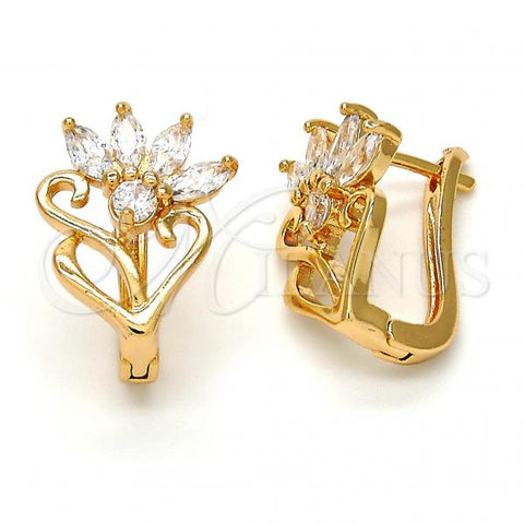 Oro Laminado Huggie Hoop, Gold Filled Style with White Cubic Zirconia, Polished, Golden Finish, 02.196.0063.15