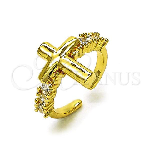 Oro Laminado Multi Stone Ring, Gold Filled Style Cross Design, with White Cubic Zirconia, Polished, Golden Finish, 01.341.0153.1