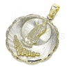 Oro Laminado Religious Pendant, Gold Filled Style Guadalupe and Flower Design, Diamond Cutting Finish, Golden Finish, 05.213.0074