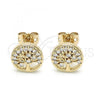 Oro Laminado Stud Earring, Gold Filled Style Tree Design, with White Micro Pave, Polished, Golden Finish, 02.342.0082