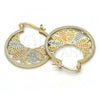 Oro Laminado Small Hoop, Gold Filled Style Flower Design, Polished, Tricolor, 02.102.0041.25