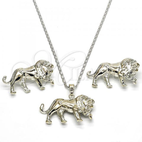 Rhodium Plated Earring and Pendant Adult Set, Lion Design, Polished, Rhodium Finish, 10.185.0003.1