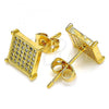 Oro Laminado Stud Earring, Gold Filled Style with White Micro Pave, Polished, Golden Finish, 02.342.0047