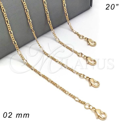 Oro Laminado Basic Necklace, Gold Filled Style Figaro Concave Design, Polished, Golden Finish, 04.213.0069.20