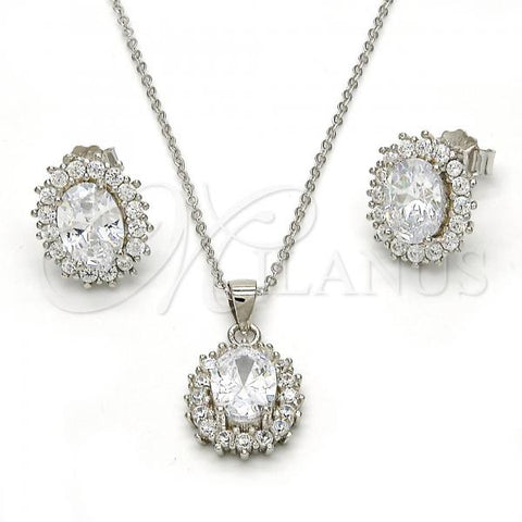 Sterling Silver Earring and Pendant Adult Set, with White Cubic Zirconia, Polished, Rhodium Finish, 10.174.0273