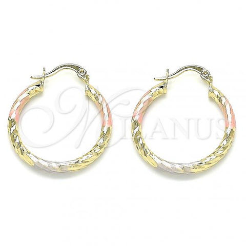 Oro Laminado Small Hoop, Gold Filled Style Diamond Cutting Finish, Tricolor, 02.213.0155.1.25