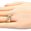 Oro Laminado Wedding Ring, Gold Filled Style Duo Design, with White Cubic Zirconia, Polished, Golden Finish, 01.284.0021.09 (Size 9)