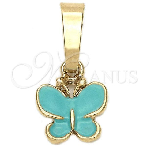 Oro Laminado Fancy Pendant, Gold Filled Style Butterfly Design, Blue Enamel Finish, Golden Finish, 05.163.0064.4