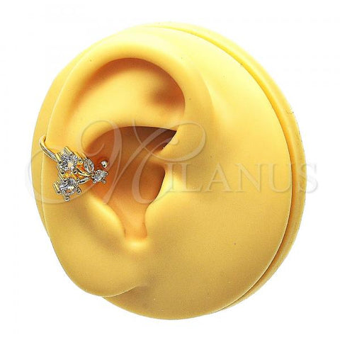 Oro Laminado Earcuff Earring, Gold Filled Style Cherry Design, with White Cubic Zirconia, Polished, Golden Finish, 02.213.0380.1