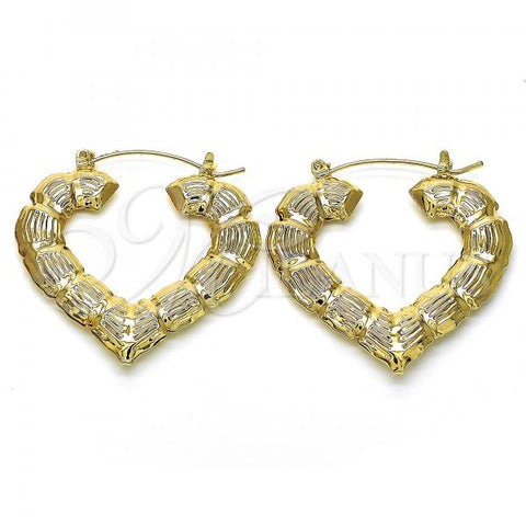 Oro Laminado Medium Hoop, Gold Filled Style Heart and Bamboo Design, Polished, Golden Finish, 02.170.0277.40