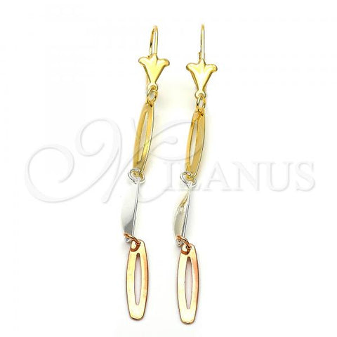 Oro Laminado Chandelier Earring, Gold Filled Style Polished, Tricolor, 78.008