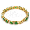 Oro Laminado Tennis Bracelet, Gold Filled Style Cluster Design, with Green and White Cubic Zirconia, Polished, Golden Finish, 03.206.0004.3.07